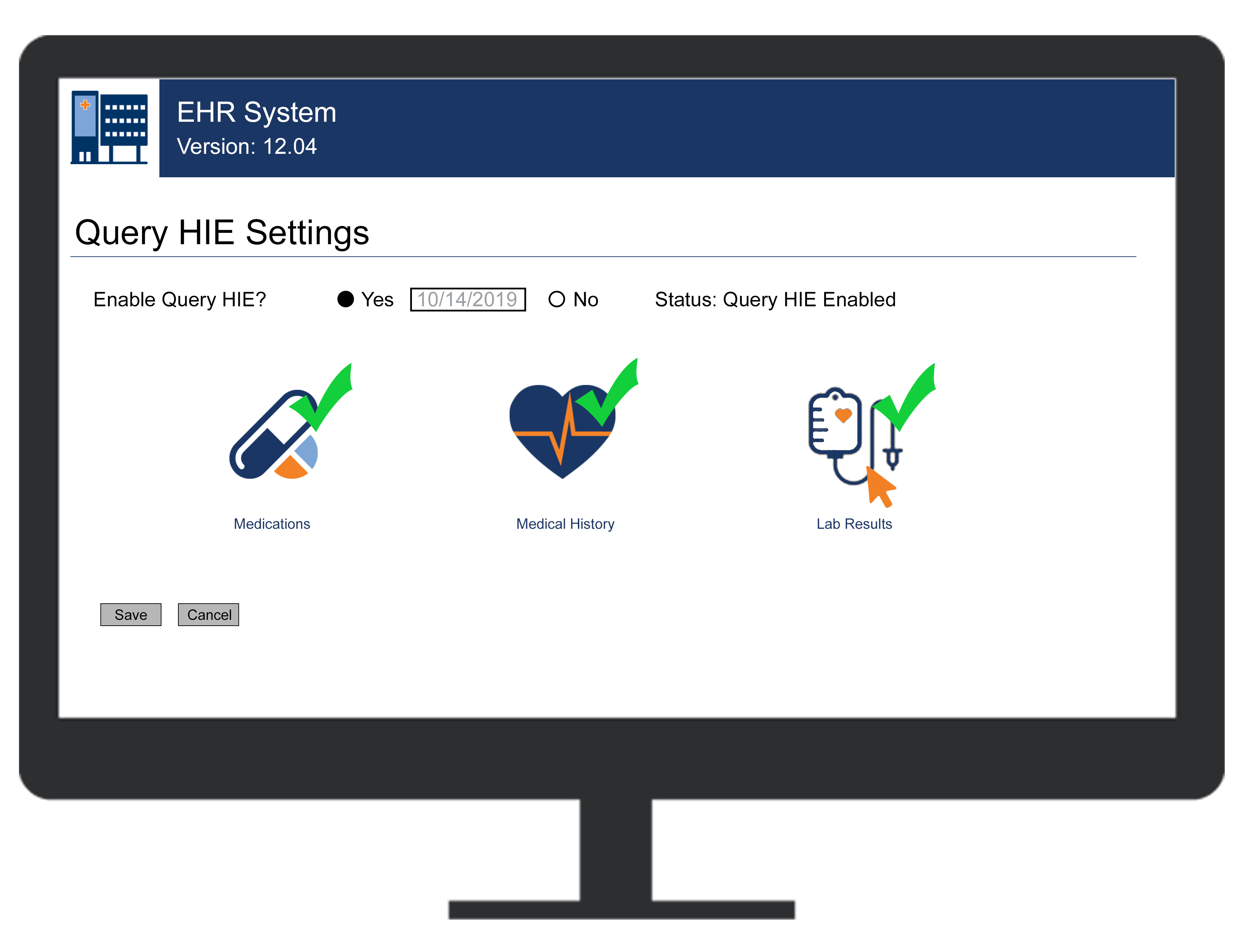 Example of an information access screen in an EHR system