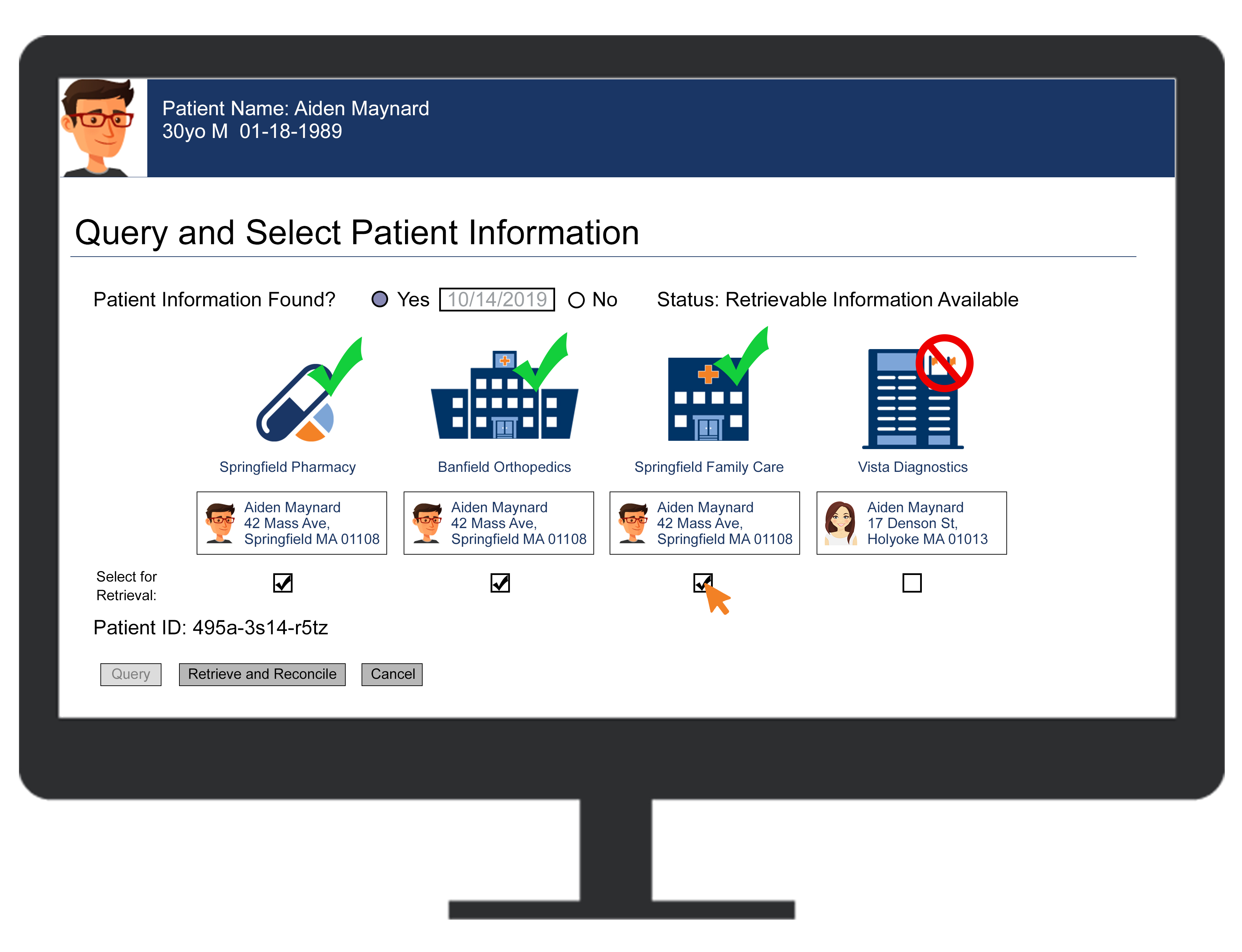 Example of a Query and Select screen in an EHR system