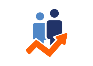 Mentorship Icon- Two people standing on an upward arrow